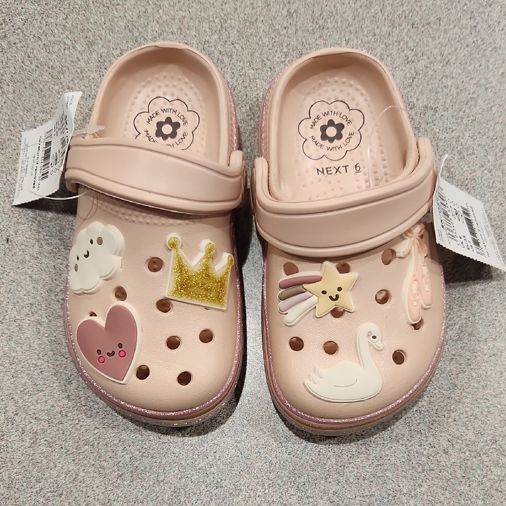 Next Kids Light Pink Clogs with Cute Charms